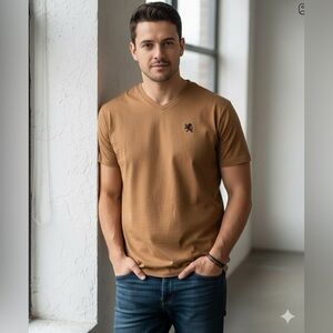 Cactus Man sueded mustard tone, short, sleeved, V-neck T-shirt, logo, XXL